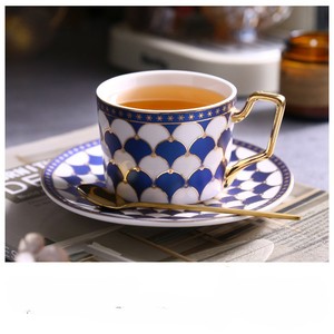 ถ้วยกาแฟถ้วยน้ำชายามบ่าย200มล. ทำจากเซรามิกสไตล์อังกฤษหรูหราพร้อมจานรองสีทองทนทานต่อความร้อน - Product Image 6