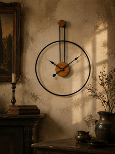Modern Metal <b>Wall</b> <b>Clock</b> Minimalist Round Design Wood Accent Contemporary Decorative Timepiece Luxury Home Interior <b>Wall</b> <b>Decor</b> - Product Image 5