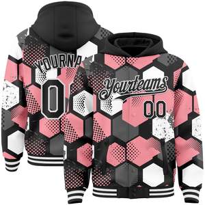 Custom Pink Varsity <b>Jacket</b> <b>Men</b> Plus Size Preppy Style Heat Transfer Printing <b>Letter</b> Pattern Turn-down Collar Regular Sleeve - Product Image 2
