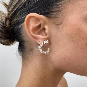 Pendientes de Aro con Diamantes de Corte Marquesa, Pendientes de Diamantes Cultivados en Laboratorio, Aros Abiertos de Oro Sólido, Joyería Fina y Elegante para Novias y Bodas - Product Image 2