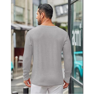 T-shirts décontractés à manches longues pour hommes européens et américains, col rond, motif gaufré, couleur unie, design épuré, printemps automne, pour la gym et le club - Product Image 5