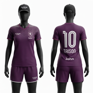 Maillot de football pour homme en polyester interlock premium 140g, manches courtes, beige et bordeaux, sublimation, logo personnalisé, kit de football d'équipe OEM - Product Image 3