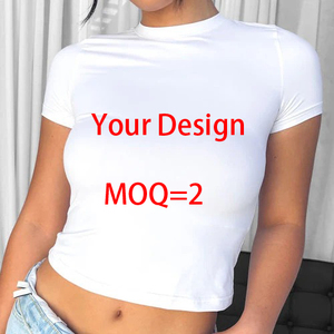เสื้อครอปท็อปสีขาวสำหรับผู้หญิง ทรงเข้ารูป แขนสั้น คอกลม พิมพ์ลายลำลอง ผลิตจากไนลอนรักษ์โลก เสื้อยืดฤดูร้อน ออกแบบเองได้ ขั้นต่ำ 2 ตัว - Product Image 1