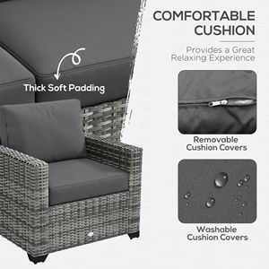 Set di Mobili da Esterno in PE Intrecciato Grigio a 5 Pezzi con Cuscini Imbottiti Spessi e Vano Portaoggetti, Elegante Divano Sezionale in Rattan PE - Product Image 5