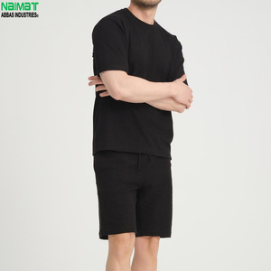 ชุดเสื้อยืดคอกลมและกางเกงขาสั้นผ้าฝ้ายสีดำสำหรับผู้ชาย แบรนด์ Naimat ชุดลำลองสำหรับฤดูร้อน ผ้าถัก สีพื้น ชุด 2 ชิ้น - Product Image 2