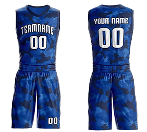 Conjunto de Uniforme de Baloncesto Personalizado con Camuflaje Azul, Sin Mangas, Cuello en V, Poliéster que Absorbe la Humedad, Unisex, para Adultos, Todas las Temporadas, Sublimado - Product Image 1