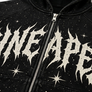 Sudadera con capucha negra para hombre, con cremallera, lavado ácido, estampado gráfico de estrellas, estilo oversize, ropa urbana, fabricante de ropa personalizada - Product Image 6