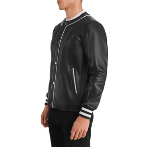 Stylish Mens Navy Blue Printed Soft PU Leather Jackets Fully Customized With 100% Original Sheepskin Front Closures Style Zipper - Product Image 2