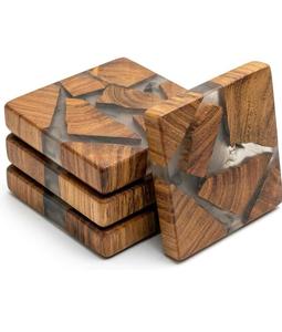 HASAN CRAFT Luxury Square Wood Mats & Pads with Resin Inlay Disposable <b>Table</b> <b>Protection</b> HC-0001 for Home Kitchen Use - Product Image 1