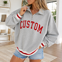 Sudadera Personalizada para Mujer, Talla Grande, 100% Algodón, con Rayas en Contraste, Estilo Vintage, con Logotipo Personalizado, Cuello Polo con Media Cremallera
