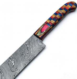 Cuchillo Utilitario de Acero de Damasco Hecho a Mano con Mango de Madera Multicolor en Mosaico, Herramienta de Cocina - Product Image 2
