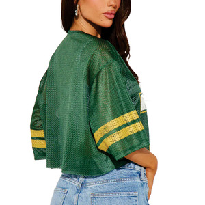 Maillot de football court vert en maille pour femme, style streetwear, col en V, respirant, en polyester, avec numéro imprimé, crop top tendance, fabriqué aux États-Unis - Product Image 2