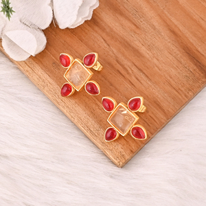 Boucles d'oreilles en laiton faites à la main avec citrine et grenat, bijoux fantaisie tendance pour femmes - Product Image 2