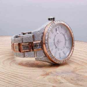 Reloj de Lujo con Incrustaciones de Moissanita, Bisel Baguette, Dos Tonos, Estilo Hip Hop, con Diamantes, de Acero Inoxidable - Product Image 2