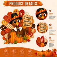 Décoration de Thanksgiving : Panneau mural en bois « Grateful Thankful Blessed » avec dinde et citrouille, style rustique campagnard