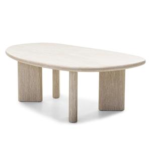 Modern Luxury Solid Mango Wood <b>Oval</b> Travertine <b>Coffee</b> <b>Table</b> Natural Stone Texture Cream <b>Coffee</b> <b>Table</b> with Chunky Legs - Product Image 6