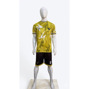 Ensemble de maillot de football pour homme, imprimé géométrique jaune, manches courtes, séchage rapide, coupe athlétique, design sublimé, numéro de joueur 16 - Product Image 4