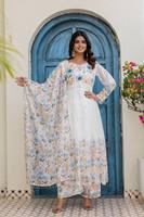 Ensemble de robe en organza TB de qualité supérieure, imprimé numérique, travail manuel, col en V, manches longues, jupe évasée, dupatta, vêtements ethniques festifs pour femmes