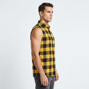 Custom Men's Gym Casual Summer Breathable Sleeveless Plaid Flannel Shirt Button Down Collar Cotton <b>Checkered</b> Workout Flannel <b>Top</b> - Product Image 2