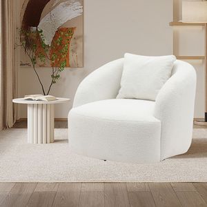 Fauteuil pivotant à 360 degrés en bouclette douce, canapé rond individuel avec siège large pour salon - Product Image 6