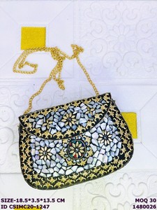 Craftstages International Handcrafted Metal <b>Clutch</b> Bag Chain Ethnic Fashion Designer Evening Sling Purse Women Satin Lining - Product Image 3