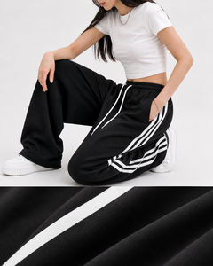 Pantalon large pour femme à rayures latérales, taille élastique avec cordon de serrage, style sportif décontracté, coupe ample, bas de tenue athleisure urbaine - Product Image 6