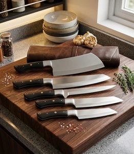 Juego de Cuchillos de Cocina Hechos a Mano con Mango de Madera Negra, Juego de Cuchillos de Chef al por Mayor con Funda de Cuero, Cuchillos de Supervivencia y Caza A&M Enterprises - Product Image 1