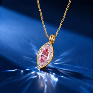 จี้เพชรทรงมาร์คีส์สีชมพูสองสี ดีไซน์พิเศษ สร้อยคอทอง 14K สำหรับงานแต่งงานและเป็นของขวัญ - Product Image 2