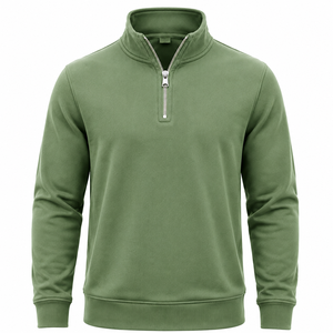 Pull en maille zippé vert olive pour homme, coupe classique, col montant, manches longues, couleur unie, respirant, idéal pour l'hiver - Product Image 1