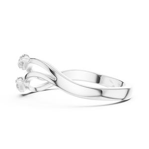 Anillo de lujo de oro blanco de 10K con baño de rodio, diseño de doble onda, diamante de laboratorio de corte redondo de menos de 1 quilate, oro rosa, blanco y amarillo - Product Image 3