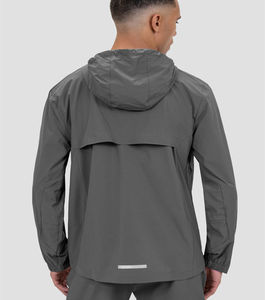 Wholesale Custom <b>Men</b> Hooded Training <b>Jacket</b> <b>Lightweight</b> Running Windbreaker Sports Gym Workout Activewear OEM ODM - Product Image 2