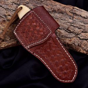 Cuchillo de caza de acero de Damasco hecho a mano, tipo Cowboy Bull Cutter, hoja fija, mango de hueso natural y turquesa, OEM personalizable, 3 años de garantía. - Product Image 5