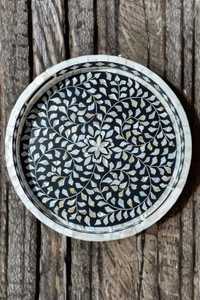 Plateau de service et de rangement haut de gamme en nacre incrustée, mosaïque de coquillages irisés faite à la main, organisateur élégant pour repas et luxe - Product Image 6