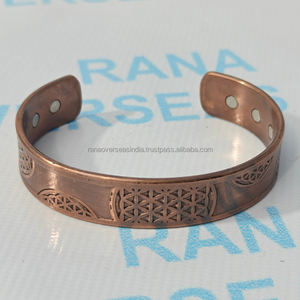 Pulsera Magnética de Cobre Antiguo con Grabado Floral, Joyería Curativa para Relajación, Alivio del Estrés, Calma Mental y Energía Espiritual - Product Image 5
