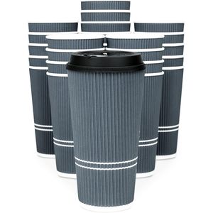 Bicchieri di Carta Usa e Getta da 22 oz con Coperchi, Isolati e Ondulati per Bevande Calde da Asporto - Product Image 1