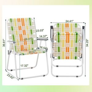 Ensemble de 2 chaises pliantes jaunes et vertes à dossier en toile pour patio extérieur, pelouse, camping, pêche, jardin, bord de piscine, barbecue - Product Image 2