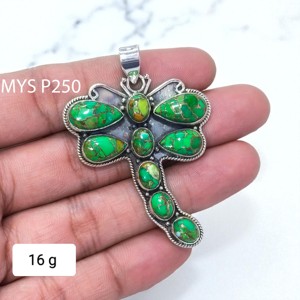 จี้เงินสีเขียวอมฟ้าประดับพลอยเงินแท้ 925  แบบ unisex ขายส่งเครื่องประดับเงิน - Product Image 2