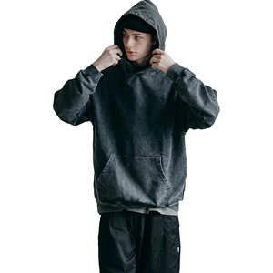 Sweat à capuche oversize délavé vintage 400 GSM, effet délavé à l'acide, streetwear, vierge, personnalisable, unisexe, en polaire polyester/coton avec poche - Product Image 3