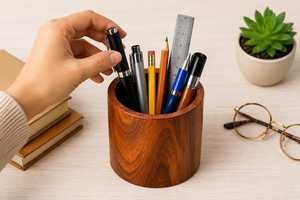 Porte-stylos en bois fait main, organiseur de bureau pour le bureau et la maison - Product Image 1