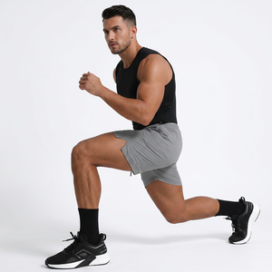 Men's Quick Dry High Waist Fitness <b>Shorts</b> Solid Gray With Side <b>Pockets</b> Elastic Waist Summer Wear - Product Image 6