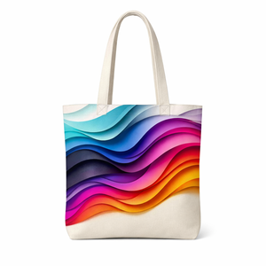 Custom Logo Print Colorful Wave Pattern <b>Canvas</b> Tote <b>Bag</b> <b>Large</b> Size Geometric Design Shopping <b>Bag</b> Daily Use - Product Image 1