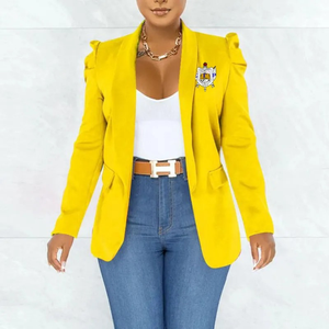 เสื้อแจ็คเก็ตสูททรงพลีทแขนยาวแฟชั่น Sigma Gamma Rho แบบลำลองสั่งทำได้ ดีไซน์พลีททันสมัย เสื้อคลุมผู้หญิง OEM ODM - Product Image 1