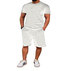 Nuevo Conjunto Deportivo de Dos Piezas para Hombre, Talla Grande, Transpirable, Cuello Waffle, Poliéster/Algodón, Camiseta y Pantalones Cortos para Gimnasio y Fitness, Estilo Urbano - Product Image 3