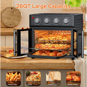 Forno Friggitrice ad Aria Multifunzione 26QT Grande Capacità con Doppia Porta Francese 1700W, 7 Menu Preimpostati per Cottura e Forno - Product Image 5
