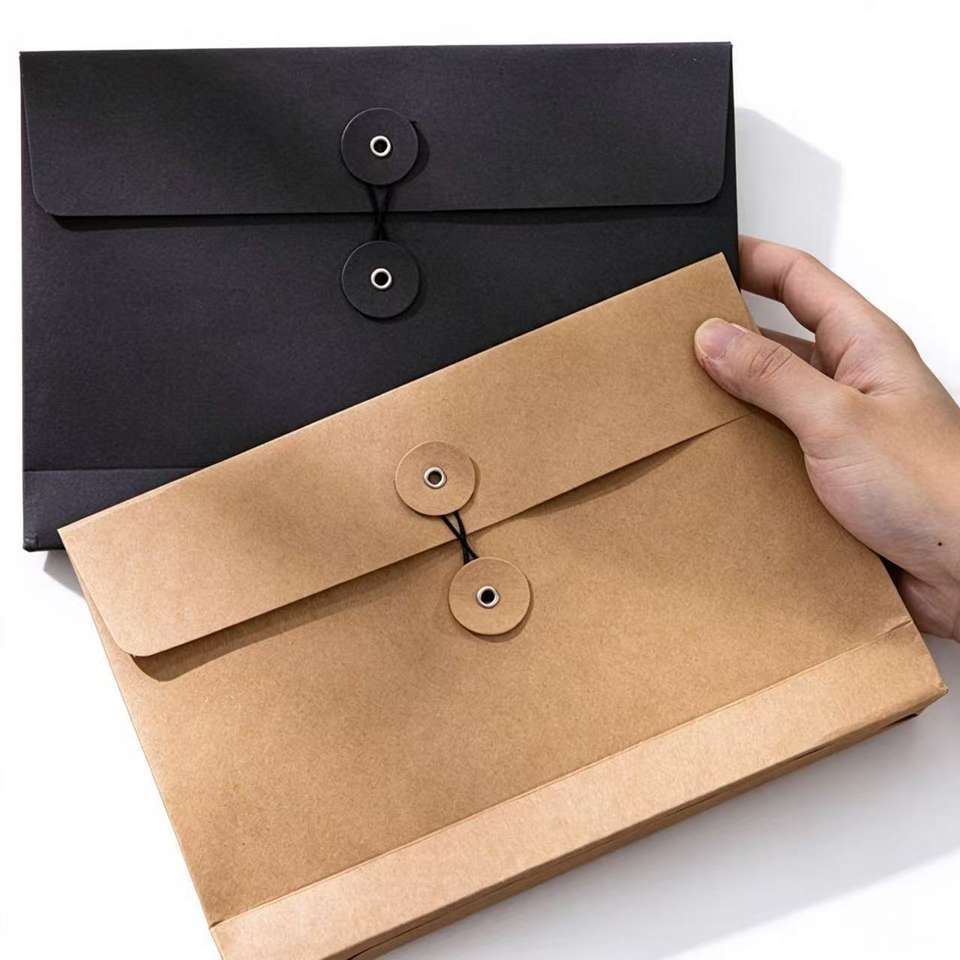 Classic Kraft Paper Envelope Folder Custom Logo Button String Closure ...