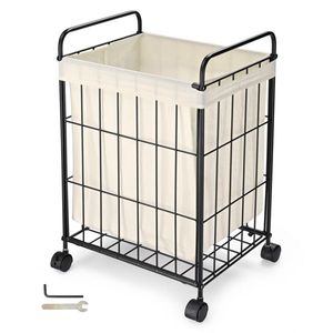 Cesto portabiancheria con coperchio e ruote, sacca interna rimovibile, struttura in metallo, facile da trasportare - Product Image 1