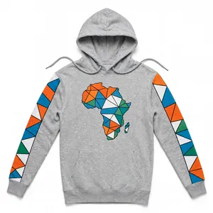 Sweat à capuche gris pour homme avec imprimé géométrique africain, coupe classique, en coton French Terry, décontracté, pour l'automne - Product Image 1