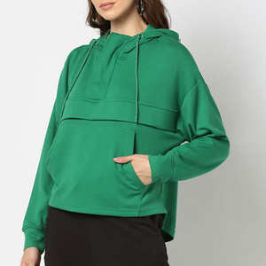 Sweat-shirt à capuche surdimensionné vert pour femme, 100% polyester, coupe ample décontractée, logo imprimé sur le devant - Product Image 1