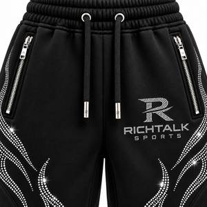 <b>Men's</b> Black Rhinestone Polyester/Cotton Mid Waist Elastic <b>Shorts</b> Drawstring <b>Zip</b> <b>Pockets</b> Breathable Summer Sporty Style - Product Image 4