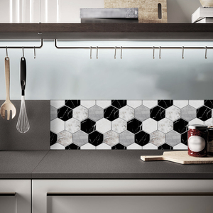 Adesivo da parete esagonale in marmo bianco nero a mosaico in PVC adesivo adesivo adesivo Anti-schizzi impermeabile a prova di olio mattonelle da parete - Product Image 6
